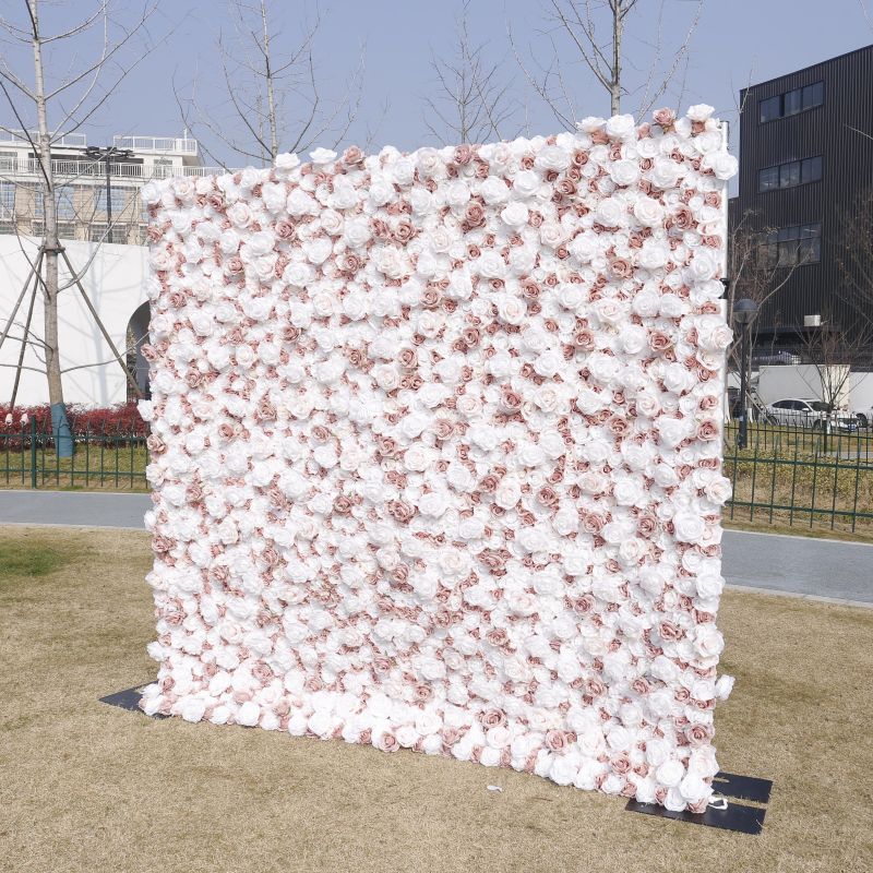 Custom 3D 5D Flower Wall Backdrop 8ftx8ft Event Wedding Decorative Artificial Silk Rose Floral Panel Roll Up Flower Wall Curtain - Image 3