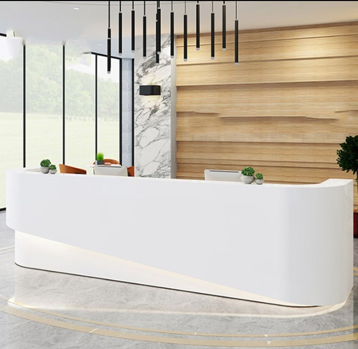 Best Selling Curved Luxury Design Office Furniture Counter Front Table Modern Cashier Leisure Club Reception Desk Beauty Salon