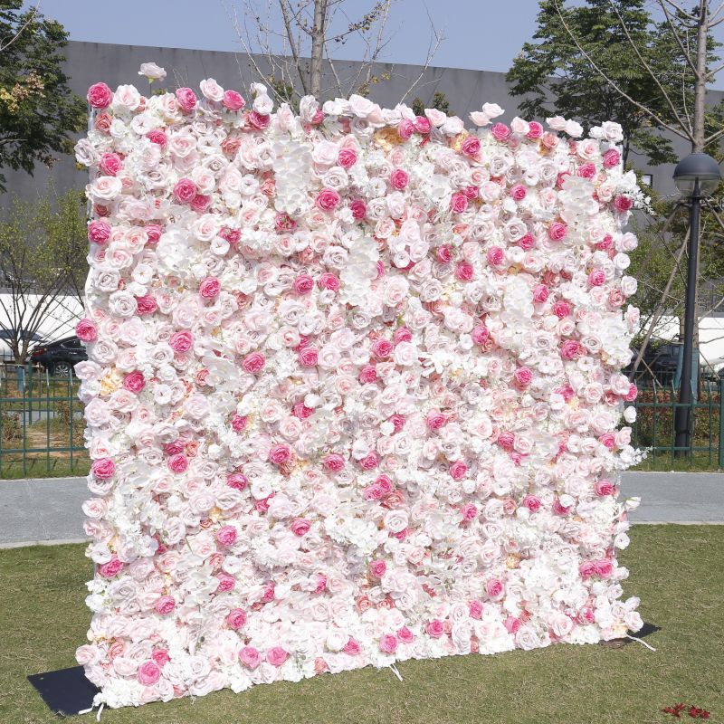 new arrival wedding party decoration artificial rose flower wall backdrop roll up 3d 5d floral 8ft x 8ft pink flower wall panel - Image 4