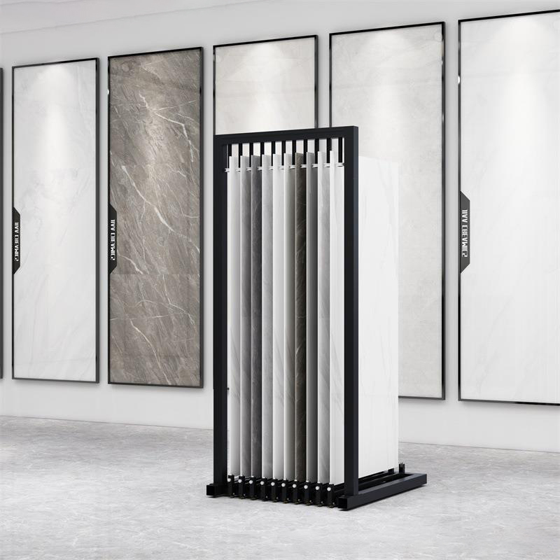 Customized  push pull display marble  sliding large format tile display stand ceramicquartz tile display rack - Image 2