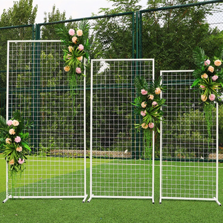 High Quality Square Mesh Backdrop Wedding Event Decoration Arch Stand Metal Square Grid Stand Mesh Backdrop with Flowers - Image 3