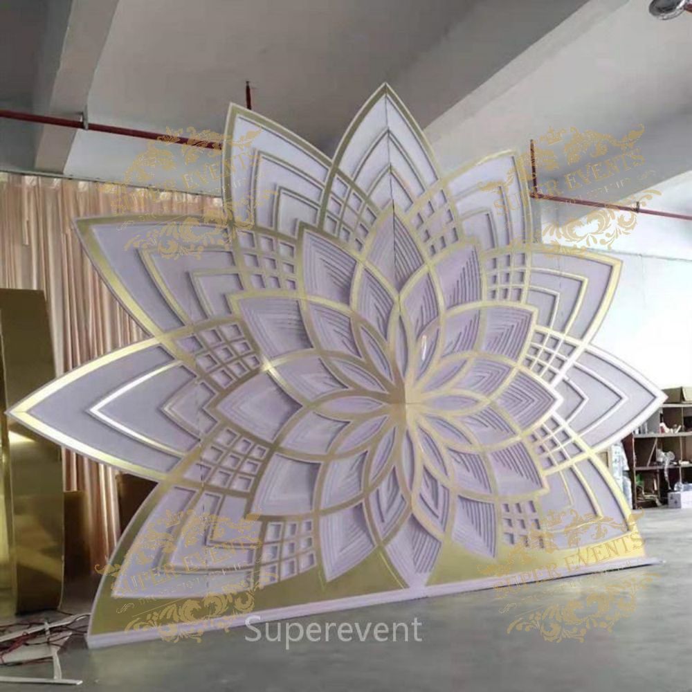 Hot Sale Popular Wedding Party Stage pvc white lotus flower backdrop wedding decoration floral backdrop for event decoration