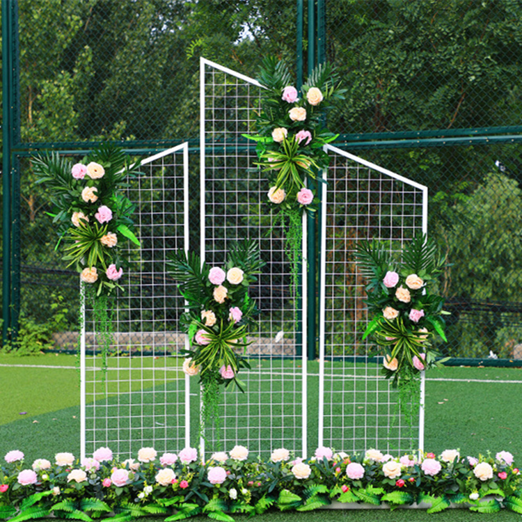 High Quality Square Mesh Backdrop Wedding Event Decoration Arch Stand Metal Square Grid Stand Mesh Backdrop with Flowers - Image 2