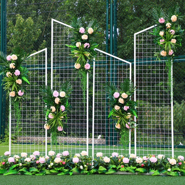 High Quality Square Mesh Backdrop Wedding Event Decoration Arch Stand Metal Square Grid Stand Mesh Backdrop with Flowers - Image 5