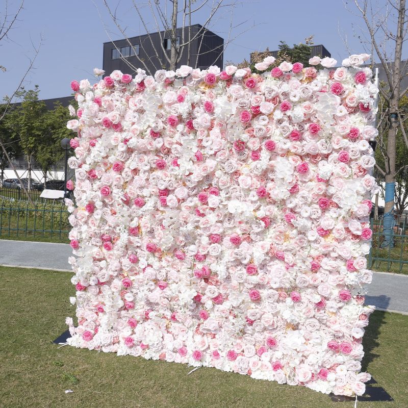 new arrival wedding party decoration artificial rose flower wall backdrop roll up 3d 5d floral 8ft x 8ft pink flower wall panel - Image 3