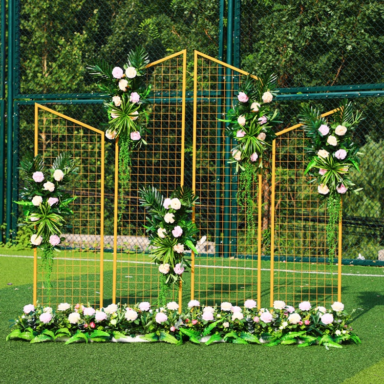 High Quality Square Mesh Backdrop Wedding Event Decoration Arch Stand Metal Square Grid Stand Mesh Backdrop with Flowers
