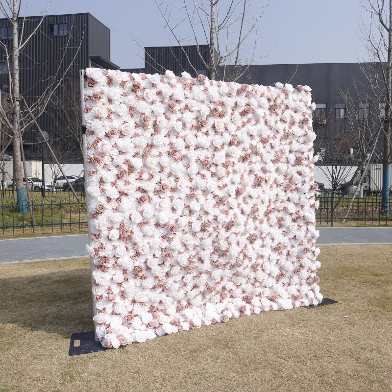Custom 3D 5D Flower Wall Backdrop 8ftx8ft Event Wedding Decorative Artificial Silk Rose Floral Panel Roll Up Flower Wall Curtain - Image 2