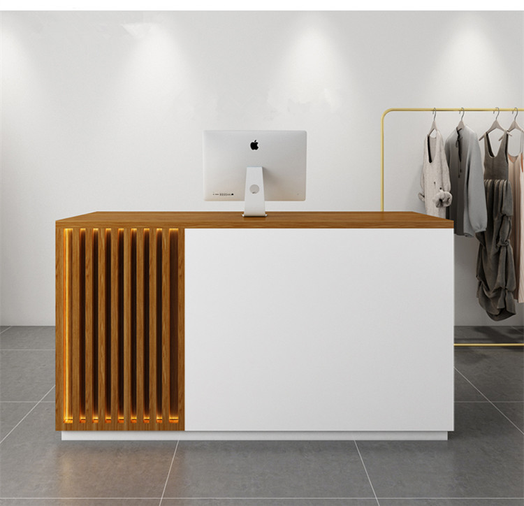 High-end Clothes Store Small Checkout Counter Modern Reception Counter Desk Design Wooden White Salon Reception Desk Front Desk - Image 3