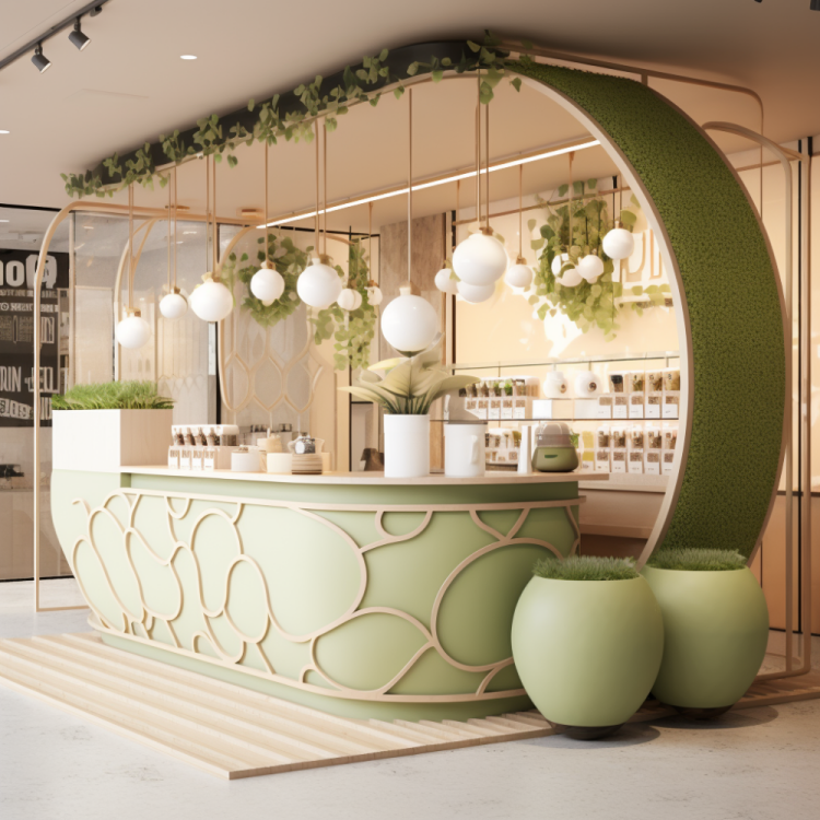 Unique counter Coffee kiosk food bar displays custom 3D store designs for sale Mall Boba Milk Decoration Modern Shop Tea Kiosk - Image 4