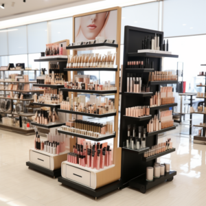 Fashion Colorful Customized Cosmetics Display Shelves Beauty Shop Store Cosmetic Rack Shopping Mall Makeup Display Wall Shelf