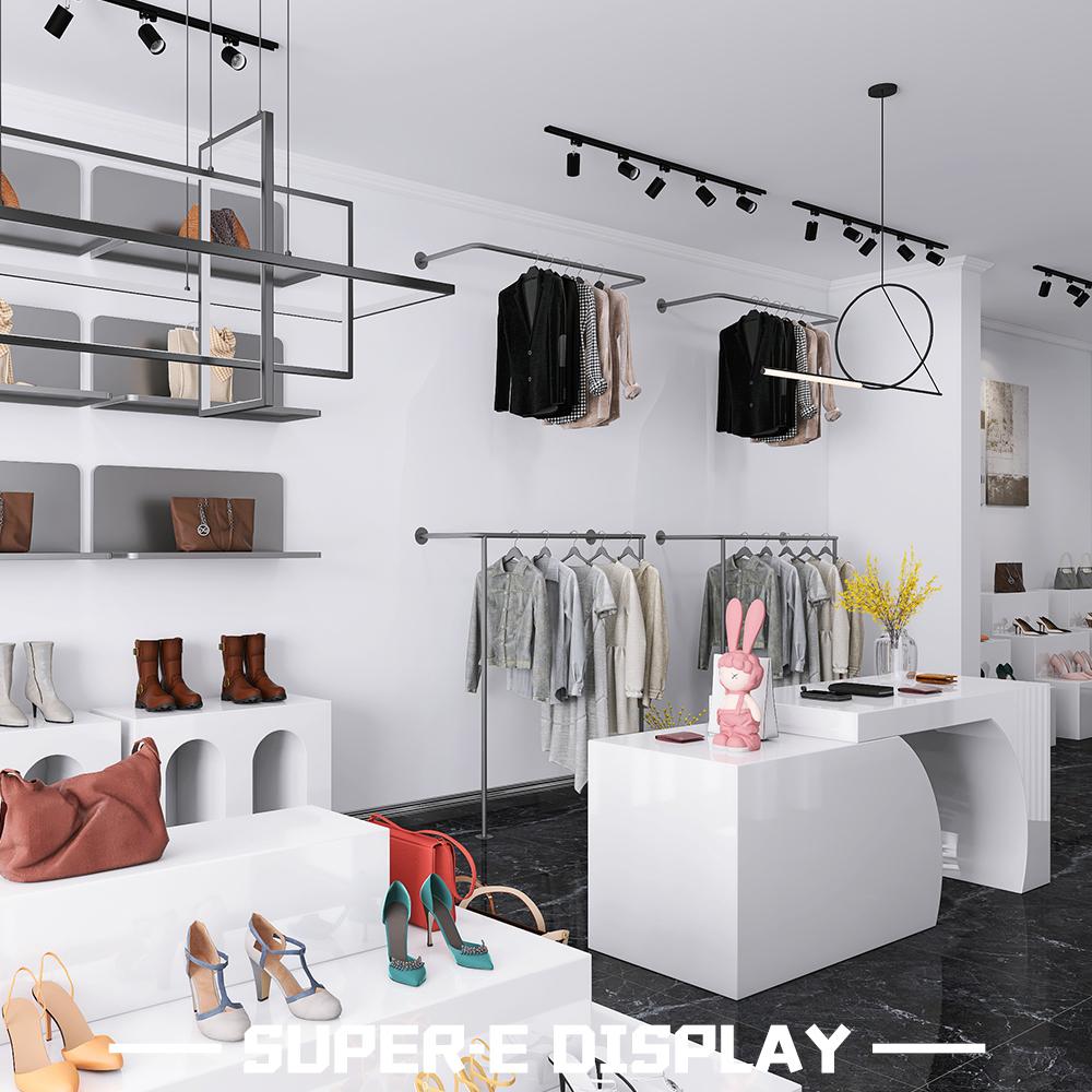 Boutique Interior Store Design Bag Handbag Display Furniture Shoe Shelf Stand Display Wall Mounted Shoe Rack For Shoe Handbag