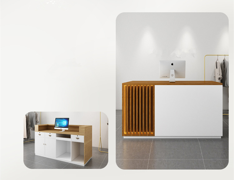 High-end Clothes Store Small Checkout Counter Modern Reception Counter Desk Design Wooden White Salon Reception Desk Front Desk - Image 5