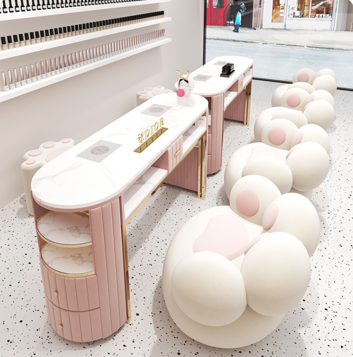 Simple Cute Manicure Furniture Portable Movable Nail Table and Chair Set Manicure Table