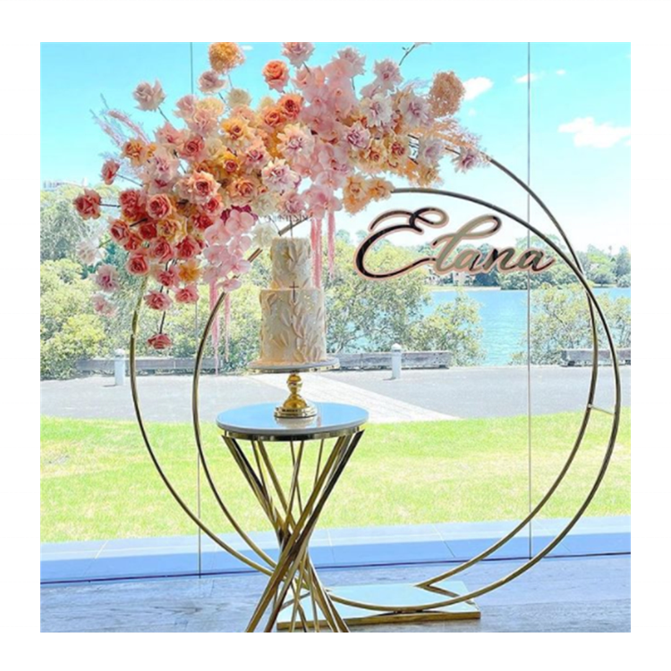 Wholesale gold stainless steel balloon arch stand circle backdrop round flower arch wedding decoration ring backdrop stand - Image 2