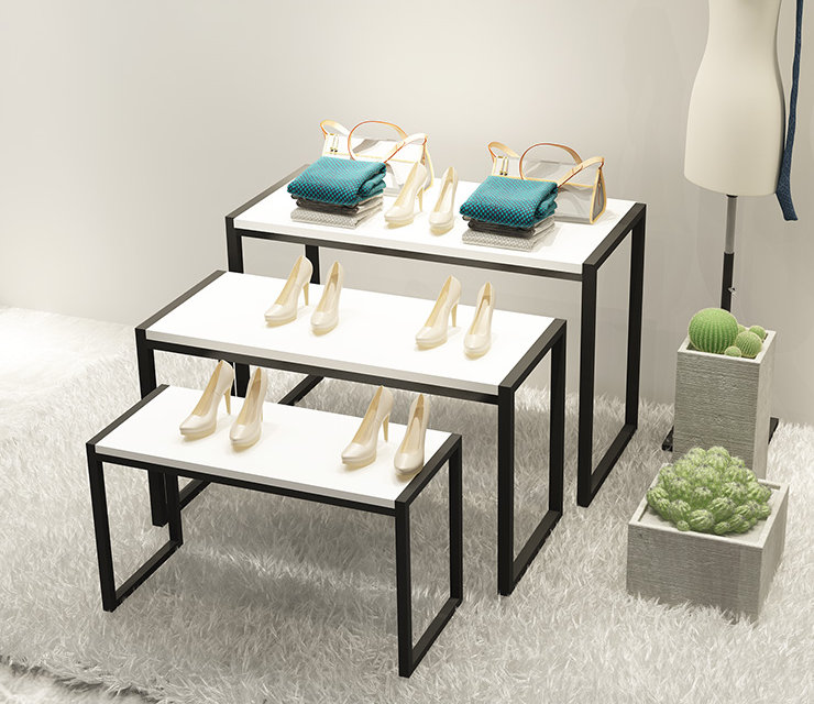 Boutique Gold Clothing Wall Rack Nesting Table Clothing Store Display Stand Middle Island Table Shoes Bag Window Display Table - Image 4