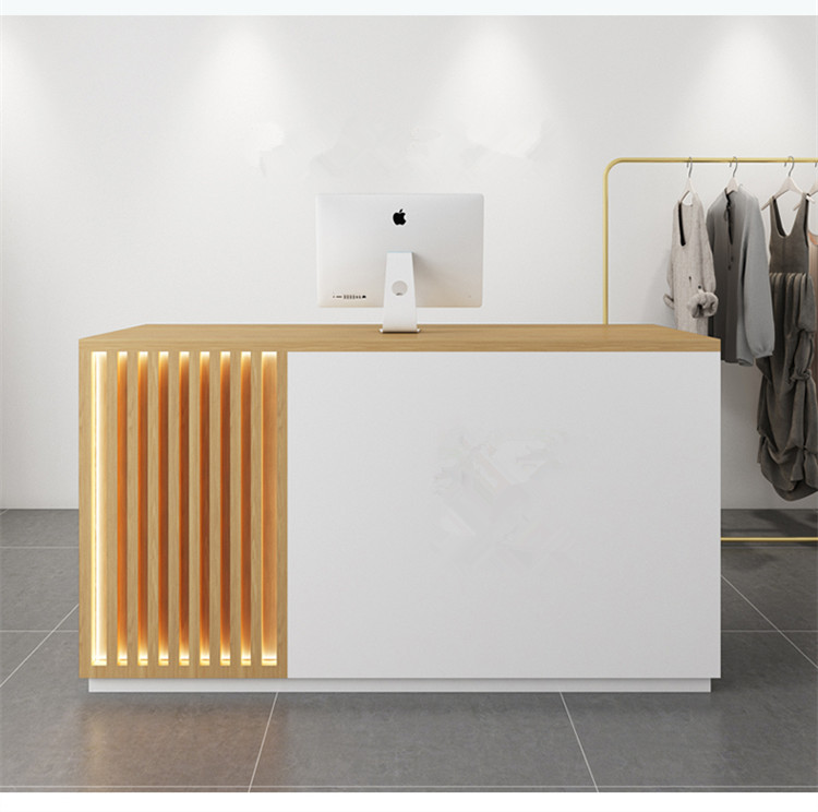 High-end Clothes Store Small Checkout Counter Modern Reception Counter Desk Design Wooden White Salon Reception Desk Front Desk - Image 2