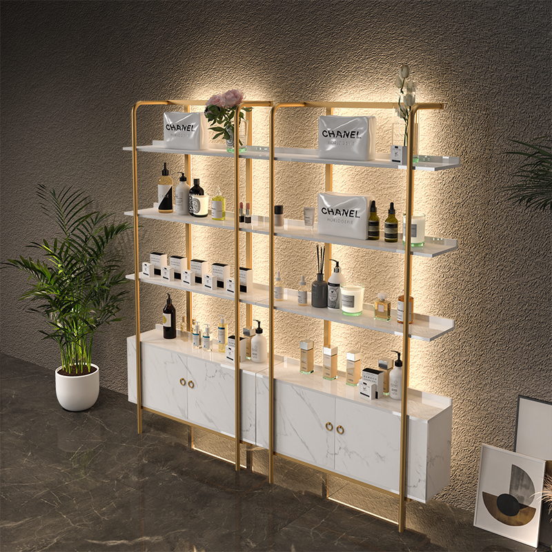 Wholesale Modern Store Cosmetic Retail Display Shelf LED Lights Cosmetic Display Stand With Cabinet - Image 2