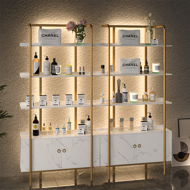 Wholesale Modern Store Cosmetic Retail Display Shelf LED Lights Cosmetic Display Stand With Cabinet - Image 3