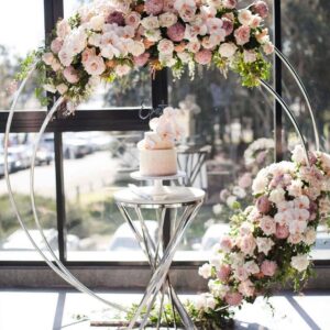 Wholesale gold stainless steel balloon arch stand circle backdrop round flower arch wedding decoration ring backdrop stand