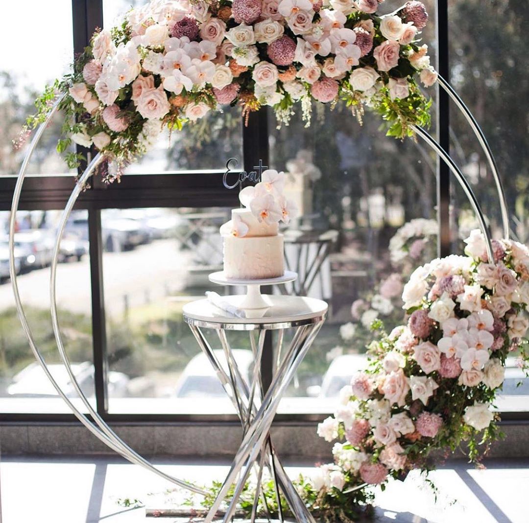 Wholesale gold stainless steel balloon arch stand circle backdrop round flower arch wedding decoration ring backdrop stand