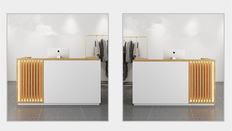High-end Clothes Store Small Checkout Counter Modern Reception Counter Desk Design Wooden White Salon Reception Desk Front Desk - Image 4