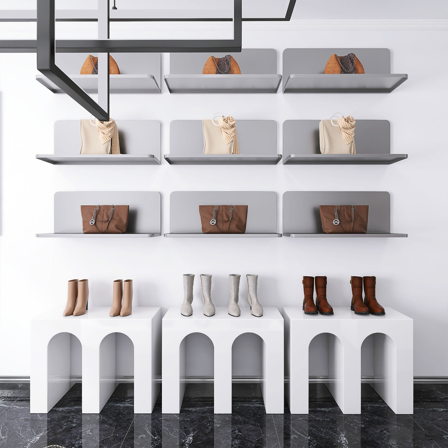 Boutique Interior Store Design Bag Handbag Display Furniture Shoe Shelf Stand Display Wall Mounted Shoe Rack For Shoe Handbag - Image 7
