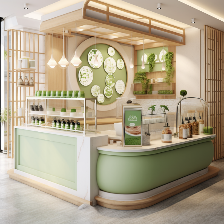 Unique counter Coffee kiosk food bar displays custom 3D store designs for sale Mall Boba Milk Decoration Modern Shop Tea Kiosk