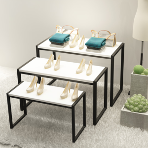 Boutique Gold Clothing Wall Rack Nesting Table Clothing Store Display Stand Middle Island Table Shoes Bag Window Display Table