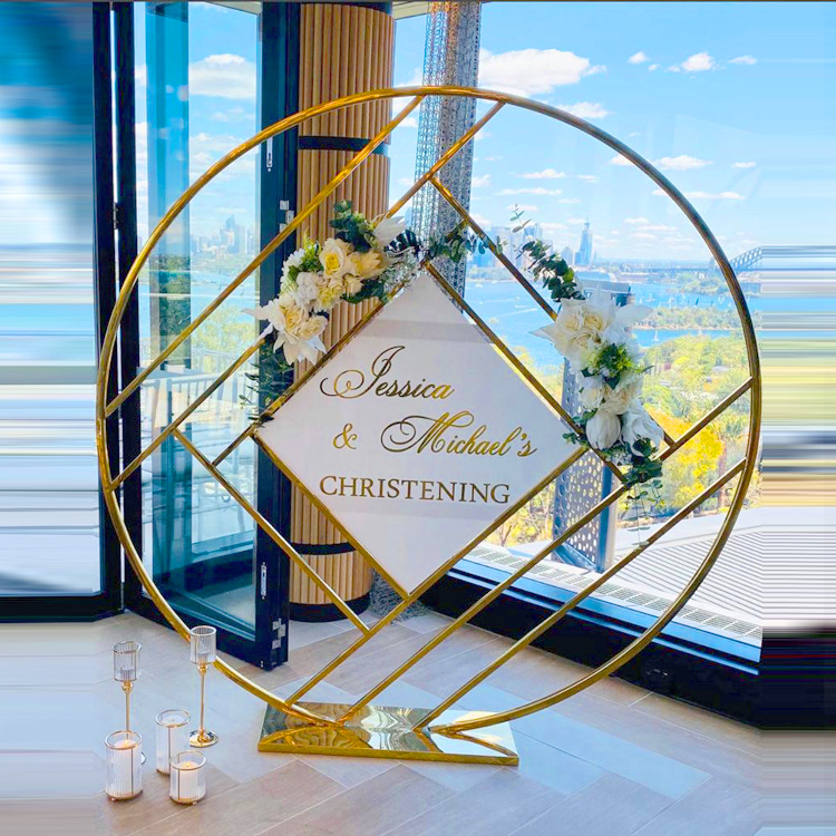 Stainless steel feeling wedding decoration round wedding backdrop Stainless Steel Gold Circle Metal Arch Frame Backdrop Stand