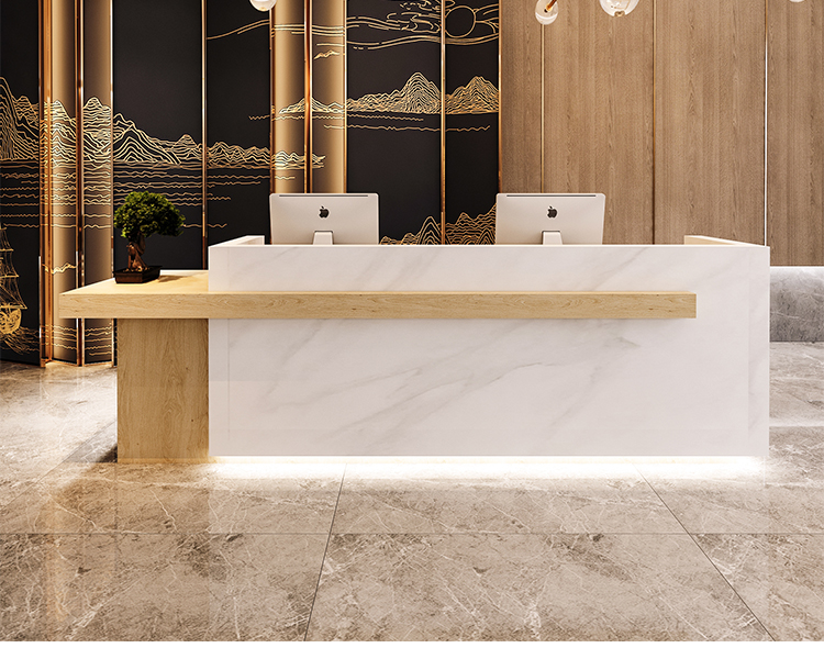 Luxury Wooden Fashion Reception Desk Modern Front Counter Table For Beauty Salon