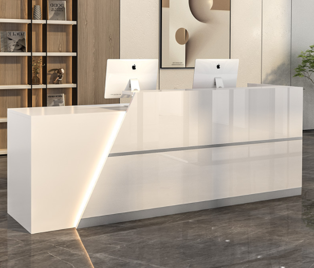 Custom Luxury Salon Reception Furniture Retail Clothing Wood Front Desk Cash Counter Design for Garment Shop - Image 4