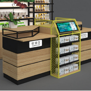 Hot Sale Convenience Store LED Checkout Counter Boutique Wooden Cashier Counter for Supermarket