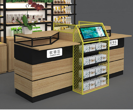 Hot Sale Convenience Store LED Checkout Counter Boutique Wooden Cashier Counter for Supermarket